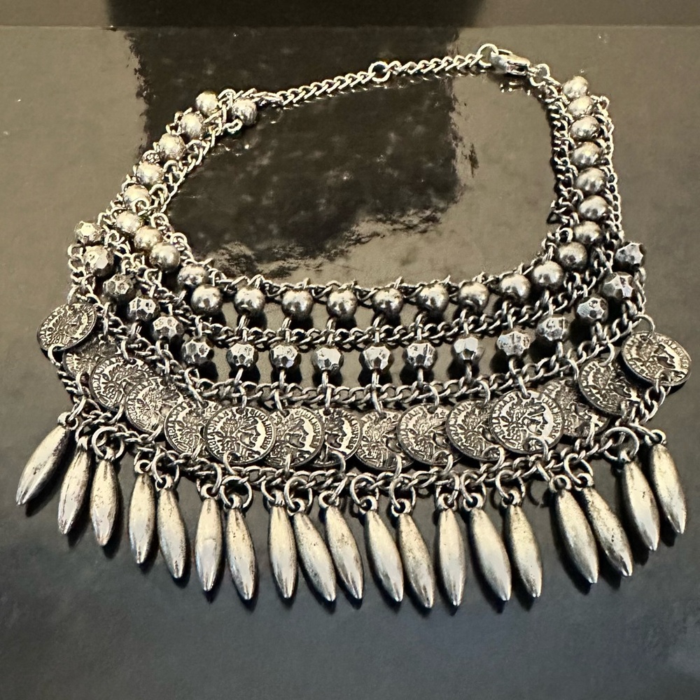 Antique-style coin and silver beaded anklet